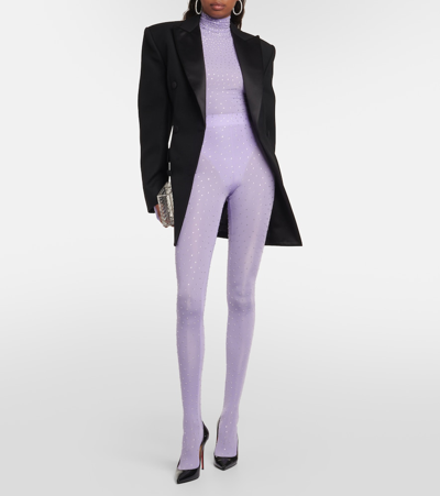 Shop Alex Perry Crystal-embellished Jersey Tights In Purple
