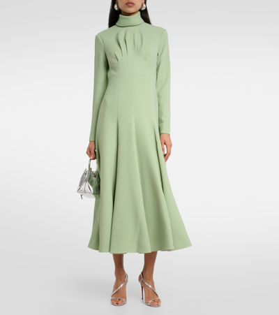 Shop Emilia Wickstead Oakley Pleated Crêpe Midi Dress In Green