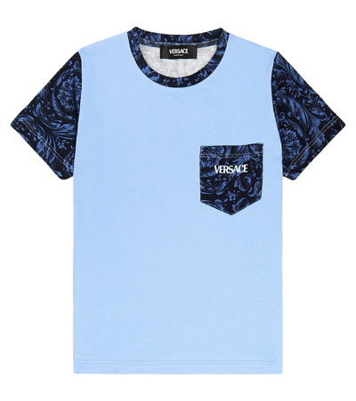 Shop Versace Barocco Cotton Jersey T-shirt In Blue