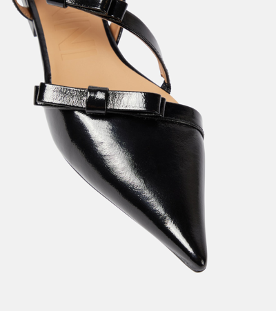 Shop Ganni Bow-detail Faux Leather Flats In Black