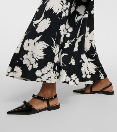 Shop Ganni Bow-detail Faux Leather Flats In Black