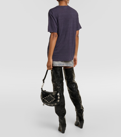 Isabel Marant Étoile Zewel Metallic Logo Slub Linen Graphic T-shirt In Blue