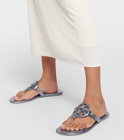 Shop Tory Burch Miller Metallic Leather Thong Sandals In Blue