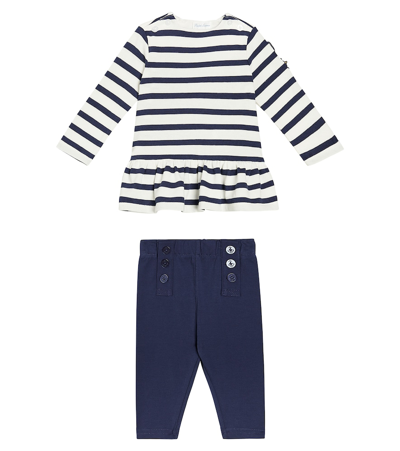 Shop Polo Ralph Lauren Baby Striped Cotton Top And Leggings Set In Blue