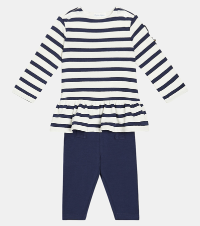Shop Polo Ralph Lauren Baby Striped Cotton Top And Leggings Set In Blue