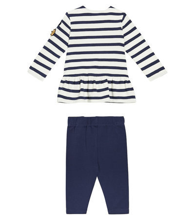 Shop Polo Ralph Lauren Baby Striped Cotton Top And Leggings Set In Blue