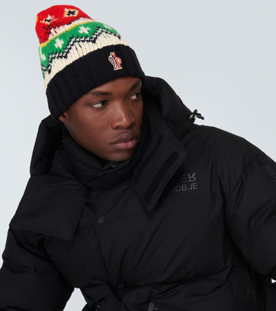 Shop Moncler Intarsia Wool-blend Beanie In Multicoloured