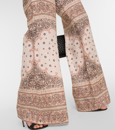 Shop Zimmermann Printed High-rise Linen Wide-leg Pants In Multicoloured