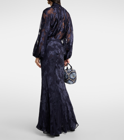 Shop Etro Floral Embroidered Maxi Skirt In Blue