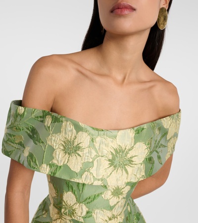 Shop Markarian Clover Off-shoulder Brocade Gown In Green