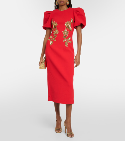 Shop Rebecca Vallance Versailles Sequined Crêpe Midi Dress In Red