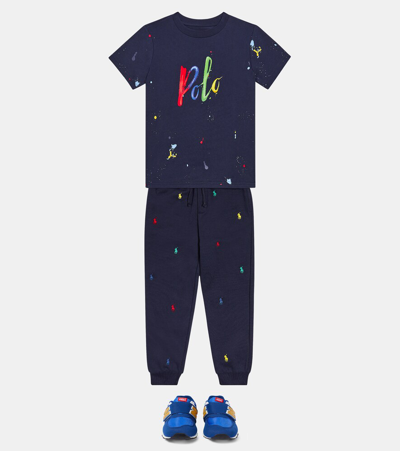 Polo Ralph Lauren Embroidered Cotton-blend Sweatpants In Blue