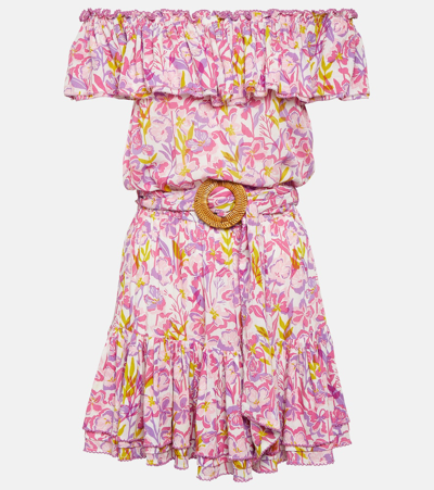 Shop Poupette St Barth Bella Printed Off-shoulder Minidress In Pink