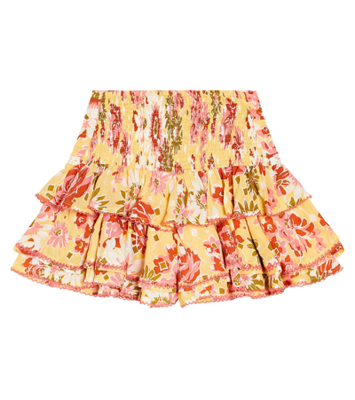 Shop Poupette St Barth Alizee Floral Ruflled Cotton Skirt In Yellow