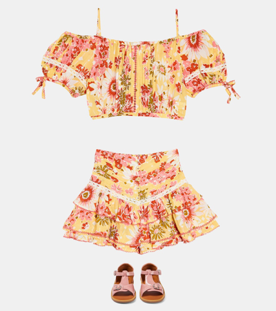 Shop Poupette St Barth Alizee Floral Ruflled Cotton Skirt In Yellow