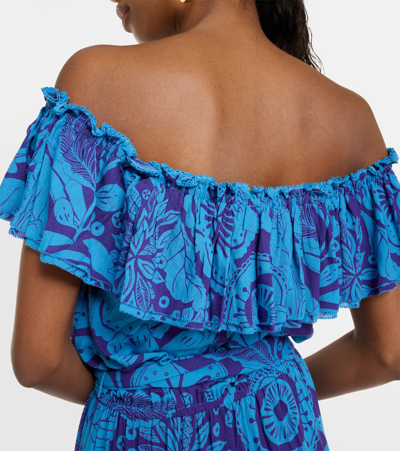 Poupette St Barth Bella Printed Off-shoulder Minidress In Blue