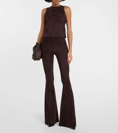 Stouls Cherilyn High-rise Suede Flared Pants In Brown
