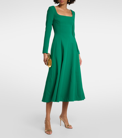 Emilia Wickstead Square-neck Pleated Crepe Midi Dress In Green