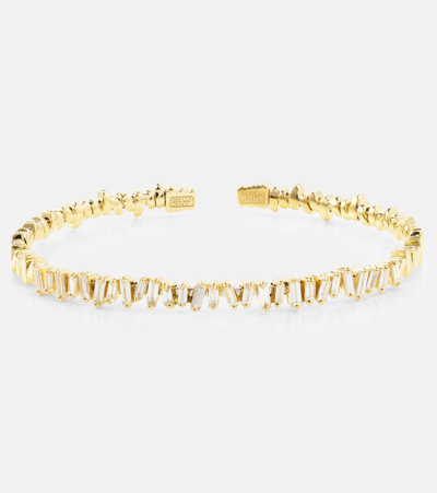 Suzanne Kalan Classic 18kt Gold Bangle With Diamonds In Gold