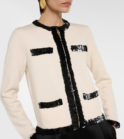 Shop Tory Burch Kendra Sequined Wool-blend Jacket In Multicoloured