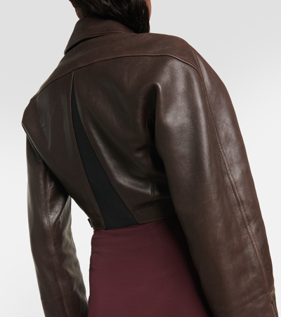 Shop Alaïa Cropped Leather Biker Jacket In Brown