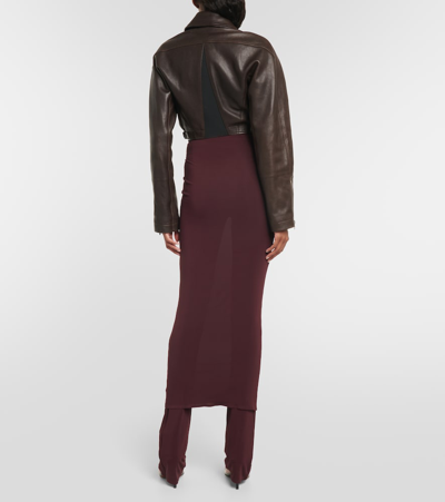 Shop Alaïa Cropped Leather Biker Jacket In Brown