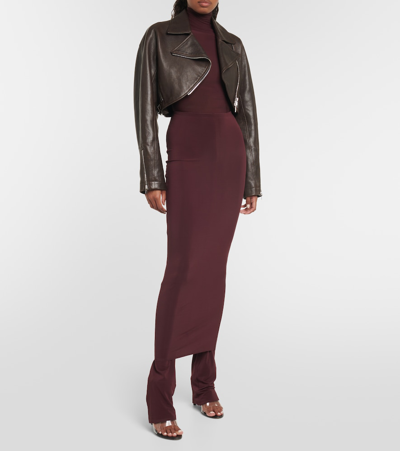 Alaïa Cropped Leather Biker Jacket In Brown