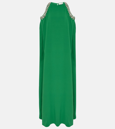 Shop Oscar De La Renta Crystal-embellished Silk-blend Gown In Green