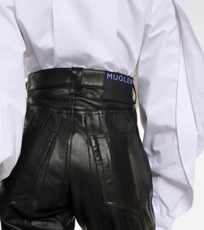 Shop Mugler Low-rise Leather Straight Pants In Black