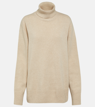 The Row Stepny Oversized Wool And Cashmere-blend Turtleneck Sweater In Beige