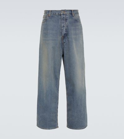 Shop Balenciaga Waterproof Wide-leg Jeans In Blue