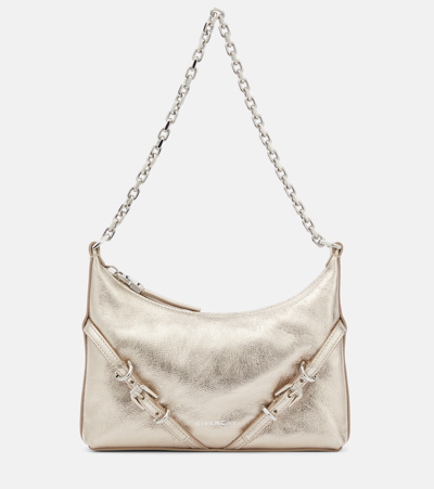 Shop Givenchy Voyou Party Metallic Leather Shoulder Bag In Gold