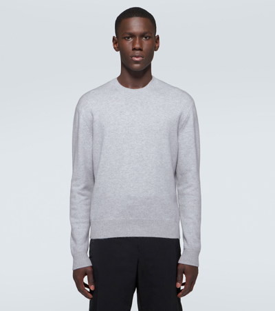 Shop Bottega Veneta Intrecciato Leather And Cashmere Sweater In Grey