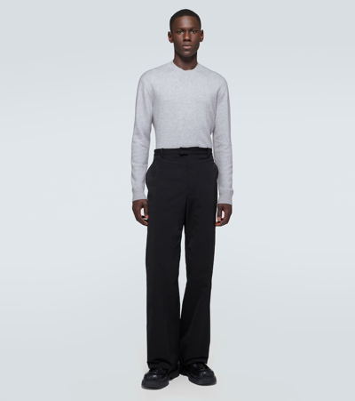 Shop Bottega Veneta Intrecciato Leather And Cashmere Sweater In Grey