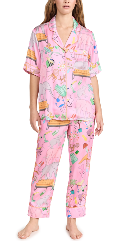 Shop Karen Mabon Elephant In The Room Short Sleeve, Long Trousers Pj Set Pink