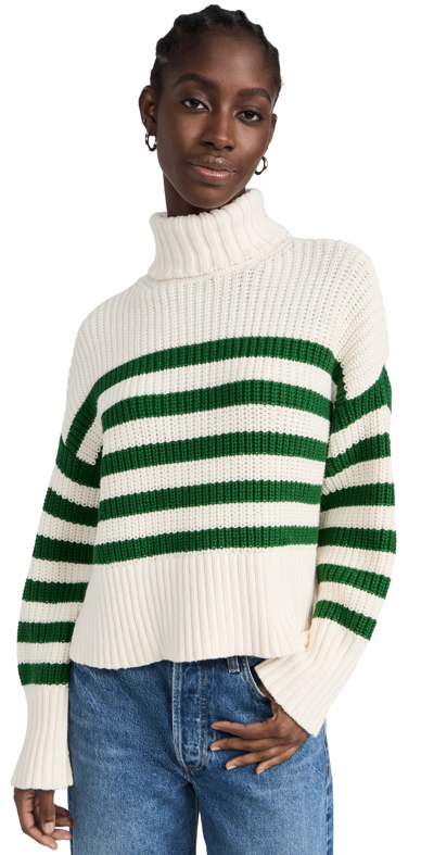 Shop Madewell Wide Rib Mockneck Sweater In Stripe Antique Cream/varsity Green St