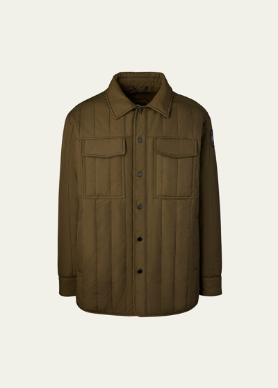 Shop Canada Goose Men's Quilted Black Label Overshirt In Military Green