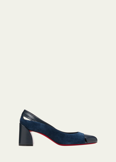 Shop Christian Louboutin Miss Duvette Mixed Leather Red Sole Pumps In Marine