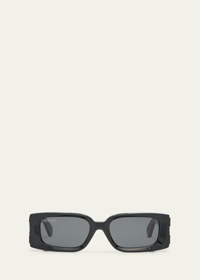 Shop Off-white Men's Roma Arrow Rectangle Acetate Sunglasses In Black Dark Grey