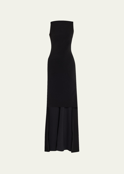 Shop Balenciaga High-low Bi-stretch Gown In Noir