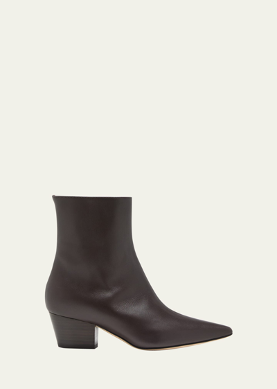 Shop Manolo Blahnik Agnetapla Leather Zip Ankle Boots In Dbrw2011