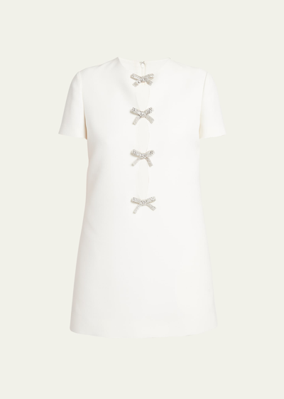 Shop Valentino Crystal Bow Keyhole Cutout Mini Dress In White Silver