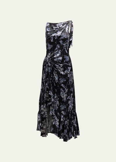 Shop Cinq À Sept Anwan Floral Silk Sleeveless High-low Midi Dress In Black Multi