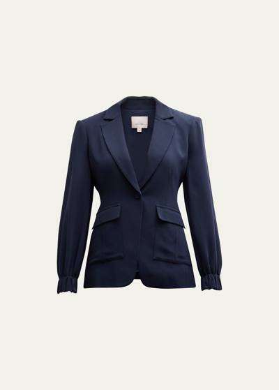 Shop Cinq À Sept Tabitha Frill-cuff Crepe Jacket With Cargo Pockets In Navy