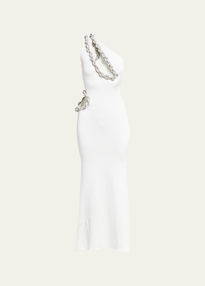 Shop Stella Mccartney Crystal Rope Cutout One-shoulder Gown In 9100 Off White