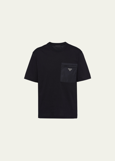 Shop Prada Men's Jersey Logo Pocket T-shirt In Nero