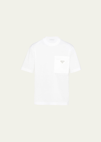 Shop Prada Men's Jersey Logo Pocket T-shirt In Bianco