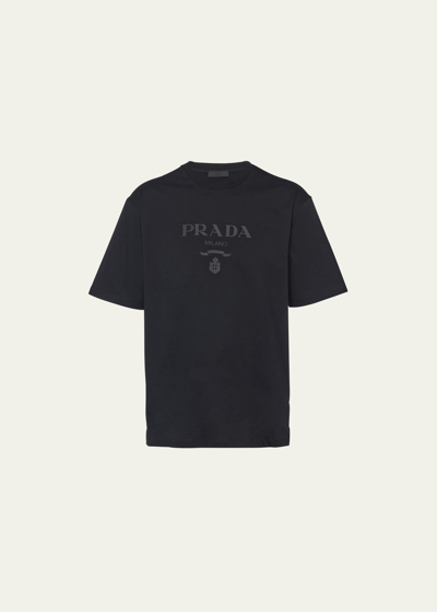 Shop Prada Men's Crest Jersey T-shirt In Nero