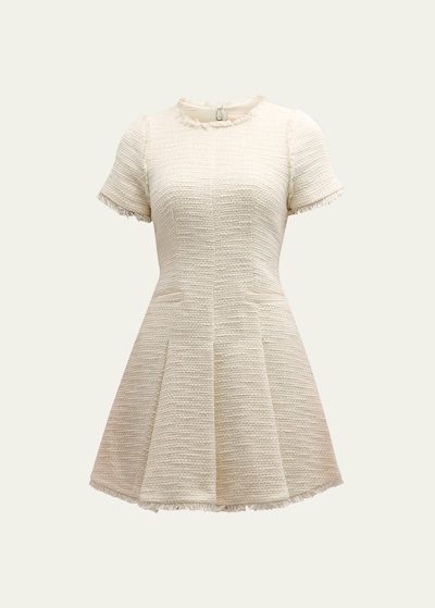 Shop Cinq À Sept Nova Cotton Boucle Pleated Mini Dress In Gardenia