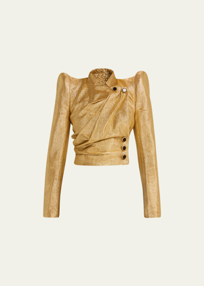 Shop Marc Jacobs Runway Metallic Shoulder Pad Blazer In Gold